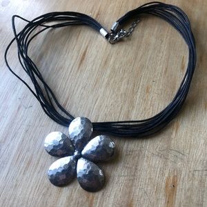 Vintage choker necklace with hammered metal flower